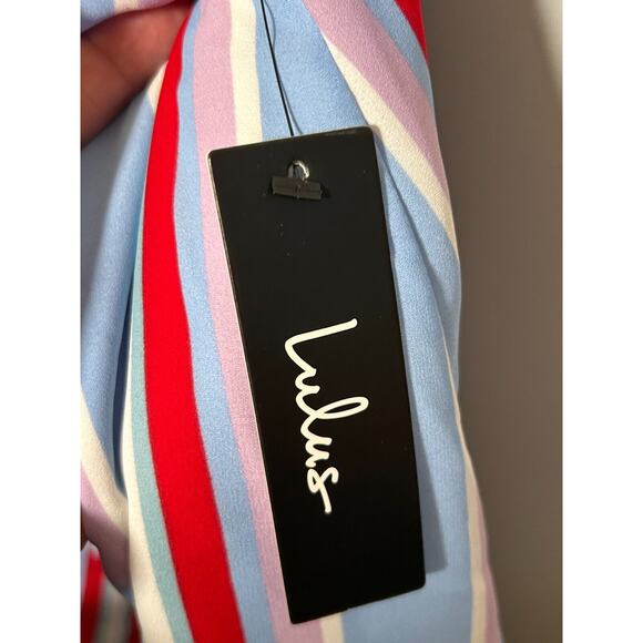 NWT Lulu’s Women's Set Sail Light Blue Multi Striped‎ Tie-Back Mini Dress Size S - Picture 5 of 8